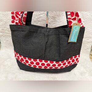 NWT- Blue Denim Shoulder Bag with Red Polka Dot Trim